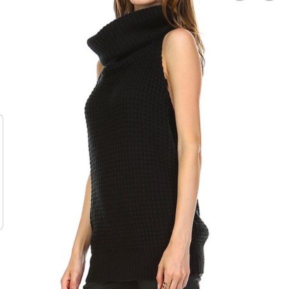 b SHARP Sleeveless Crochet Back Turtleneck Sweater - Picture 3 of 5
